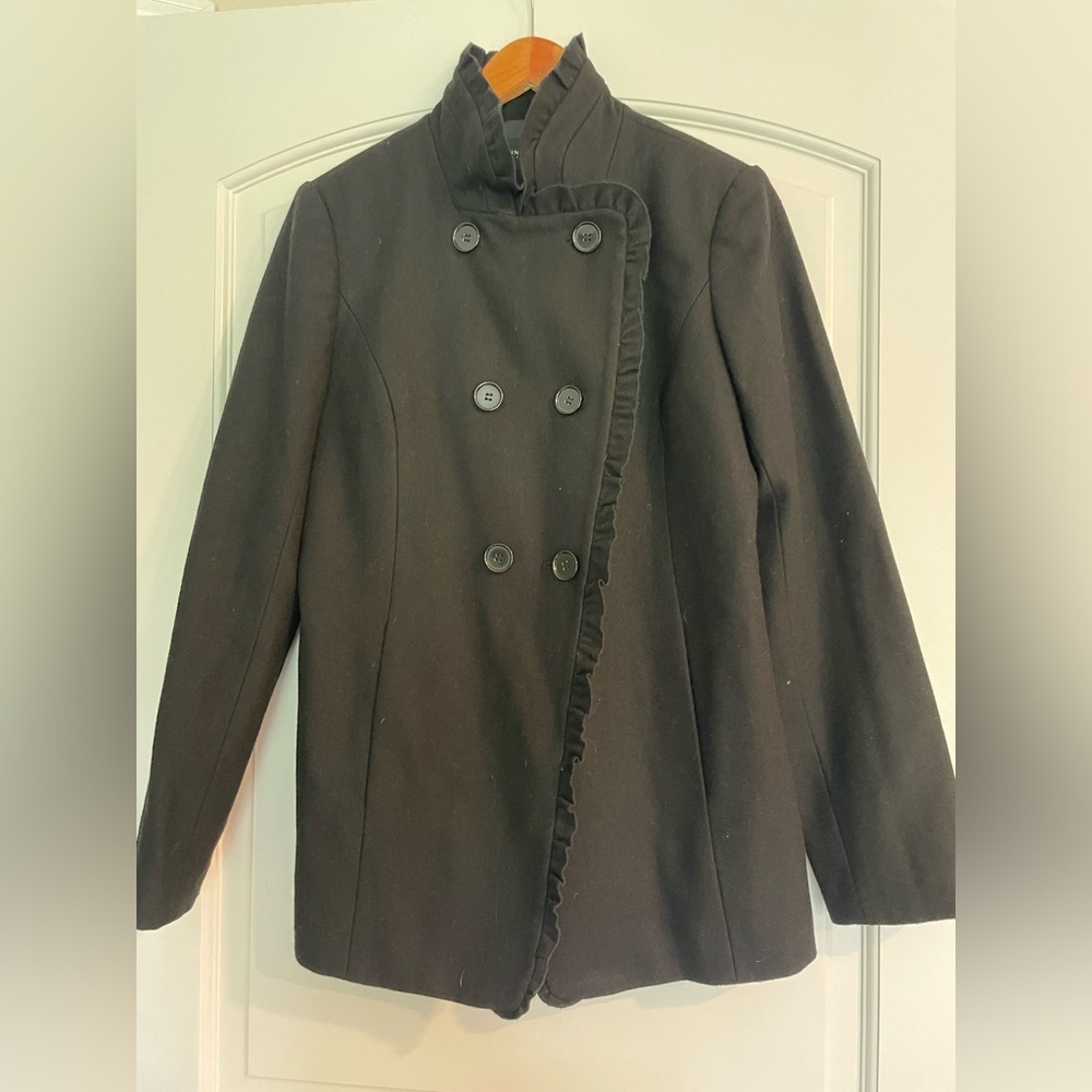 Ann Taylor Women’s Double-Breasted Ruffle Trim Coat
